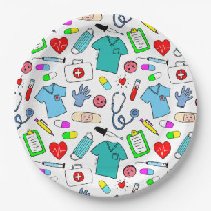 Cute Doctor Nurse Medical Supplies Pattern Paper Plate