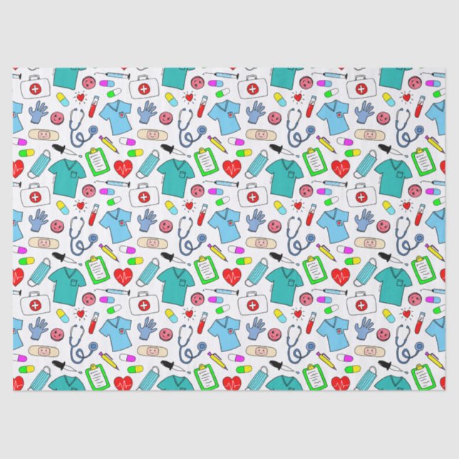 Cute Doctor Nurse Medical Supplies Pattern Tissue Paper (Front)