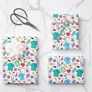 Cute Doctor Nurse Medical Supplies Pattern Wrapping Paper Sheet