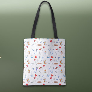 Cute Doctor or Nurse Equipment Patterned Tote Bag