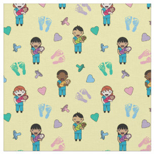 Cute Doctors and Nurses with Newborns Fabric