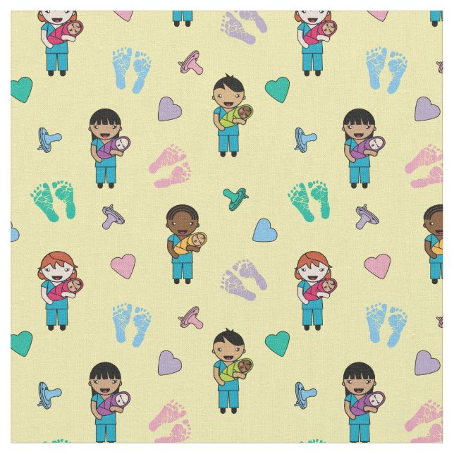 Cute Doctors and Nurses with Newborns Fabric (Close Up)