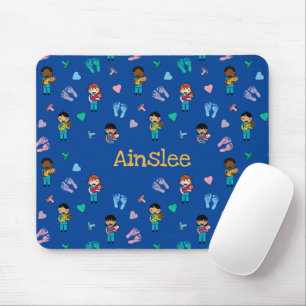 Cute Doctors and Nurses with Newborns Mouse Mat
