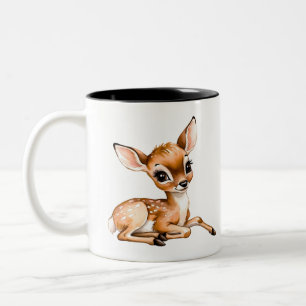 Cute Doe Chilling Out, Deer Lover Gift, Two-Tone Coffee Mug