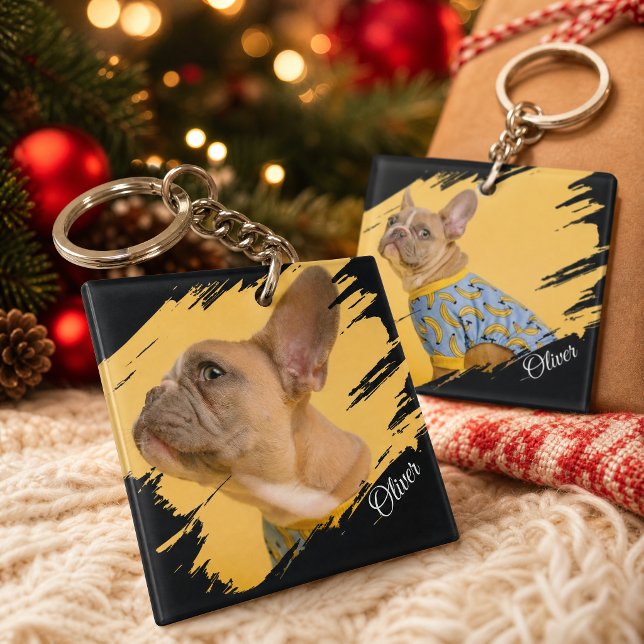 Cute Dog 2 Photo Script Name Pet Lover Key Ring (Creator Uploaded)