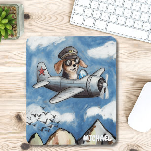 Cute Dog Aeroplane,Clouds Mountains,Custom Aviator Mouse Mat