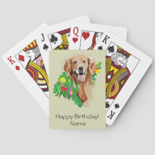 Cute Dog Amid Flowers Golden Retriever Playing Cards
