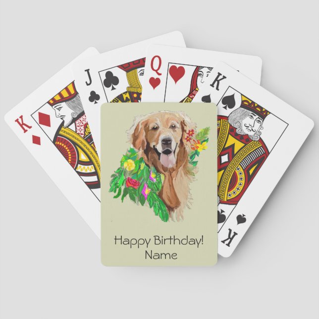 Cute Dog Amid Flowers Golden Retriever Playing Cards (Back)