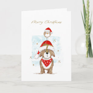 Cute Dog and Bird Christmas  Holiday Card