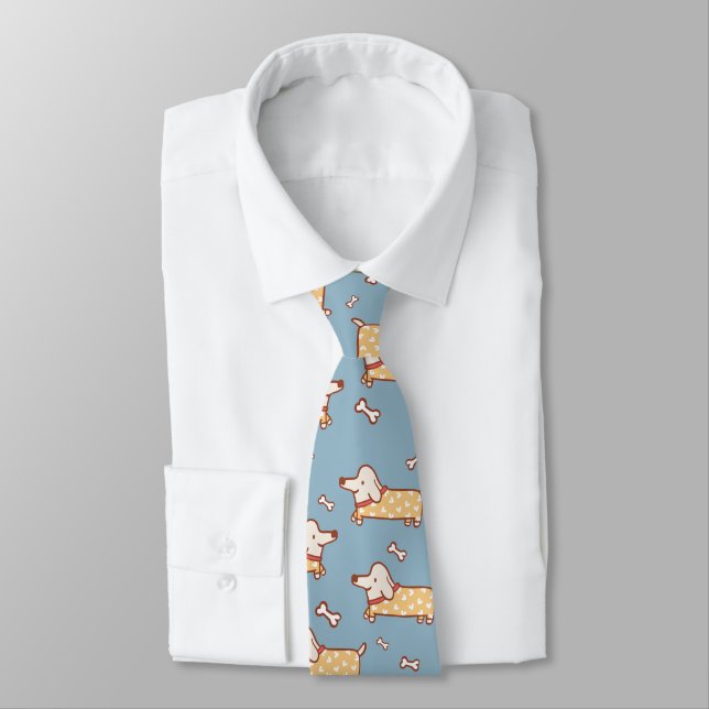 Cute Dog and Bone Seamless Pattern Tie (Tied)