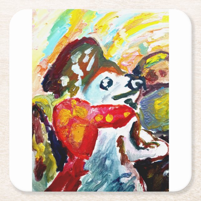Cute dog and car ride  square paper coaster (Front)