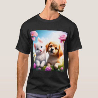 Cute Dog And Cat Are Good Friends T-Shirt