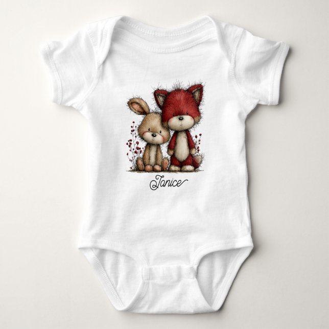 Cute Dog and Cat Baby Bodysuit (Front)
