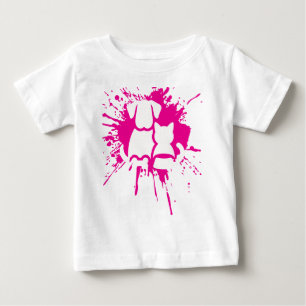 Cute Dog and Cat Best Friends Pink Paint Splatter  Baby T-Shirt