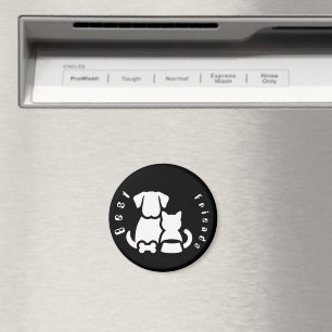 Cute Dog and Cat Best Friends Silhouette Round Mag Magnet