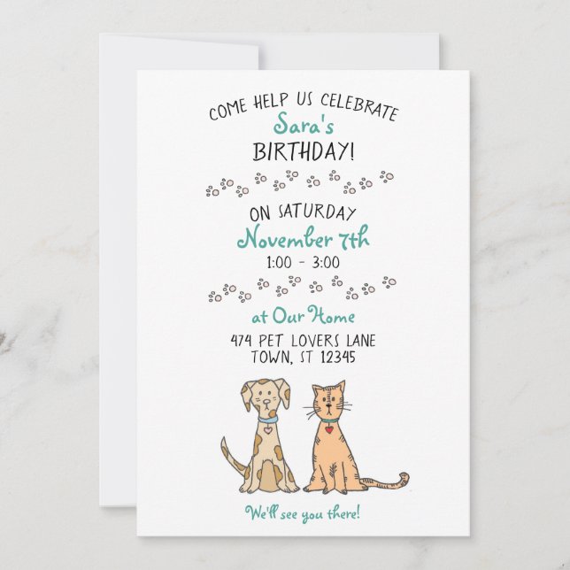 Cute Dog and Cat Birthday Invitation (Front)