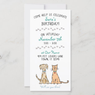 Cute Dog and Cat Birthday Invitation