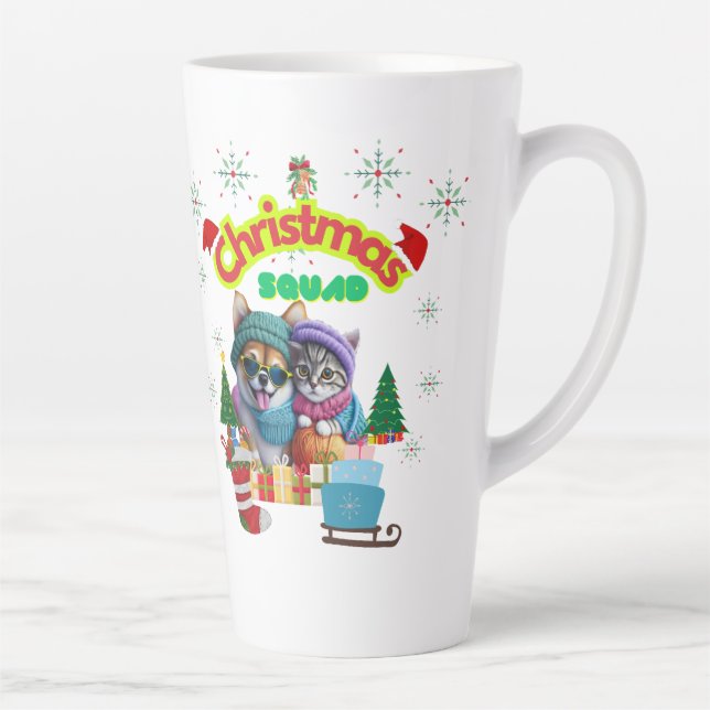Cute dog and cat Christmas squad design  Latte Mug (Right)