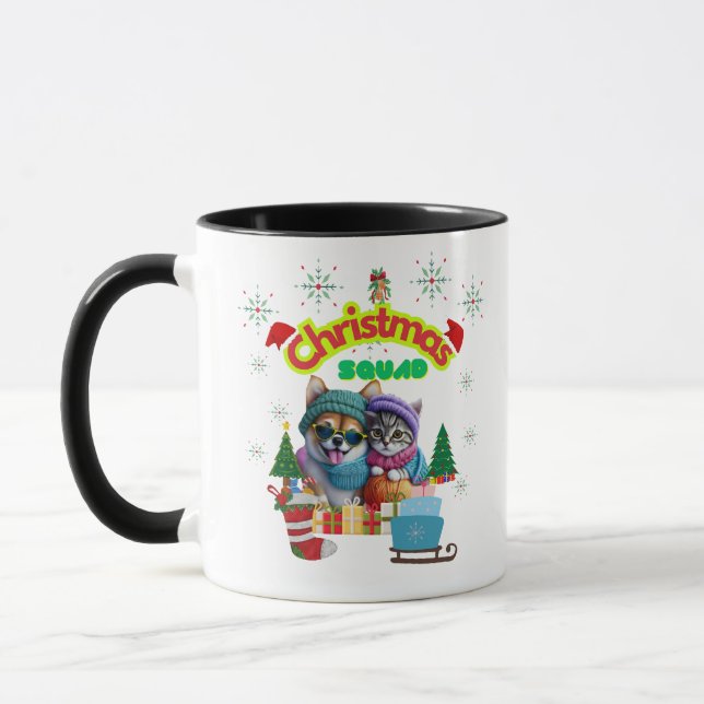 Cute dog and cat Christmas squad design  Mug (Left)
