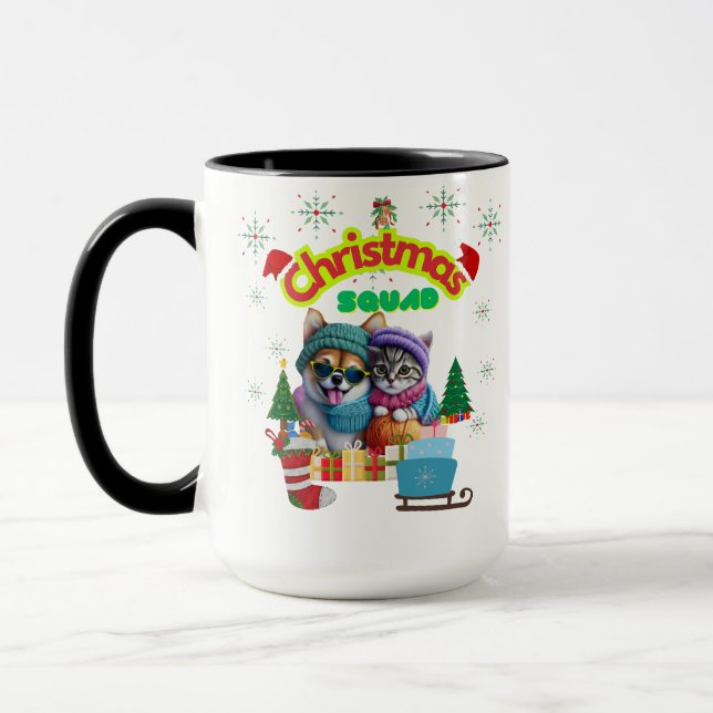 Cute dog and cat Christmas squad design  Mug (Left)