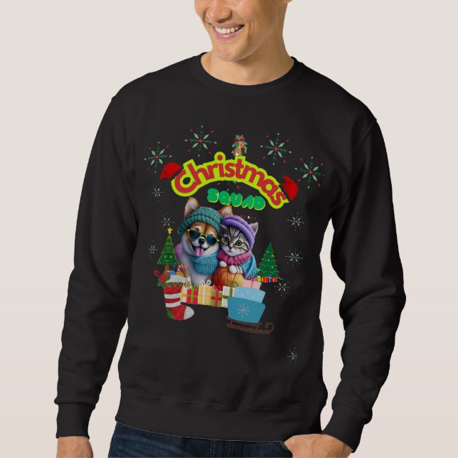 Cute dog and cat Christmas squad design  Sweatshirt (Front)