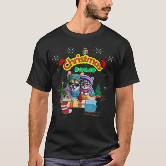 Cute dog and cat Christmas squad design  T-Shirt (Front)