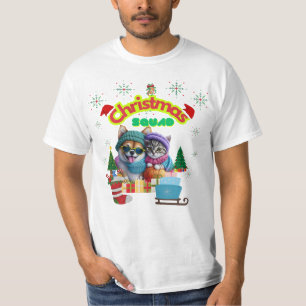 Cute dog and cat Christmas squad design  T-Shirt