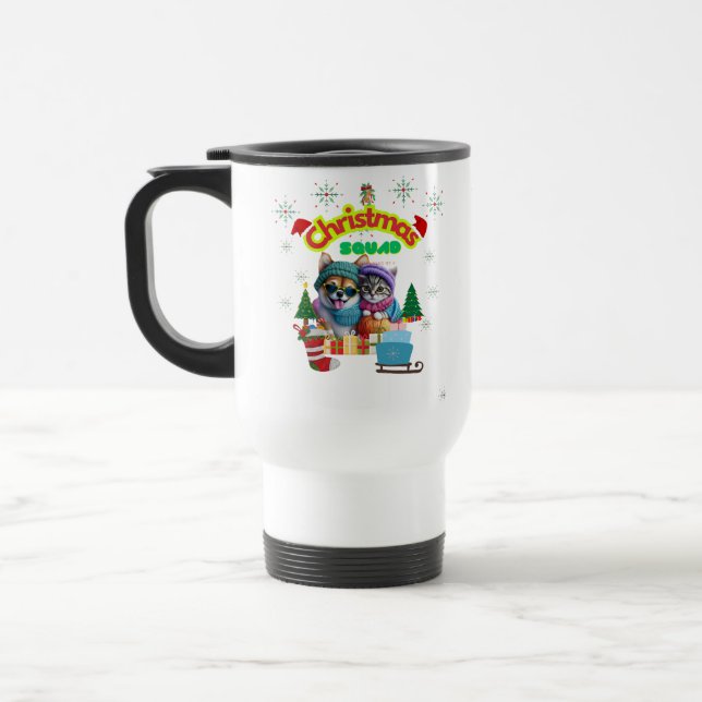 Cute dog and cat Christmas squad design  Travel Mug (Left)
