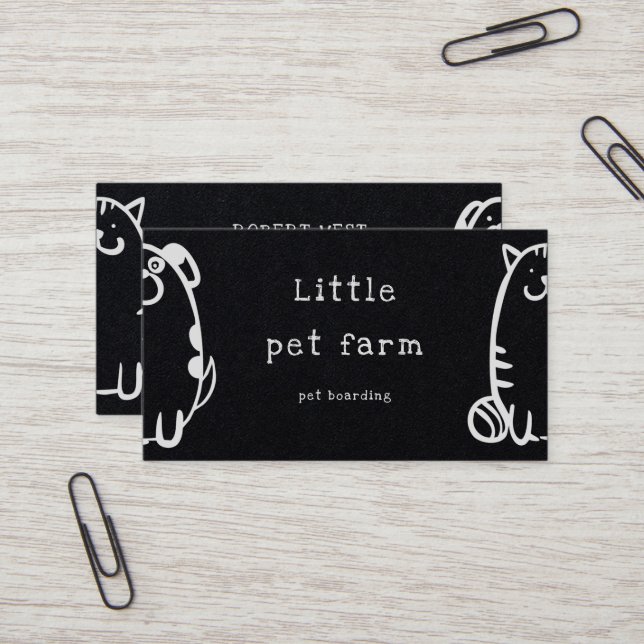 cute dog and cat doodle pet grooming business card (Front/Back In Situ)