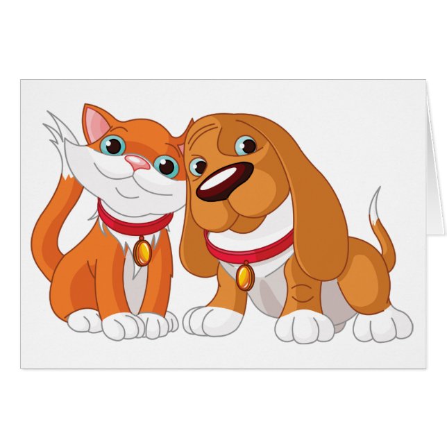 Cute Dog And Cat Greeting Cards (Front Horizontal)