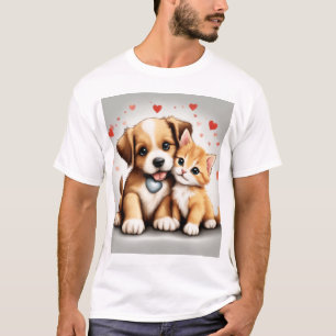 Cute Dog And Cat In Love  T-Shirt