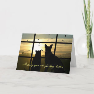 Cute Dog and Cat In Window Feel Better Card