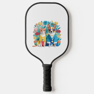 Cute dog and cat newlyweds wearing Korean hanbok. Pickleball Paddle