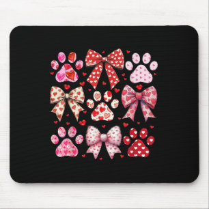 Cute Dog And Cat Paw Valentines Day Coquette Bow Mouse Mat