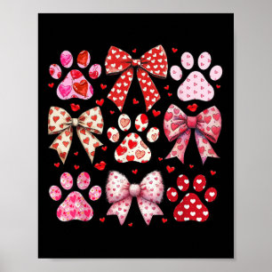 Cute Dog And Cat Paw Valentines Day Coquette Bow Poster
