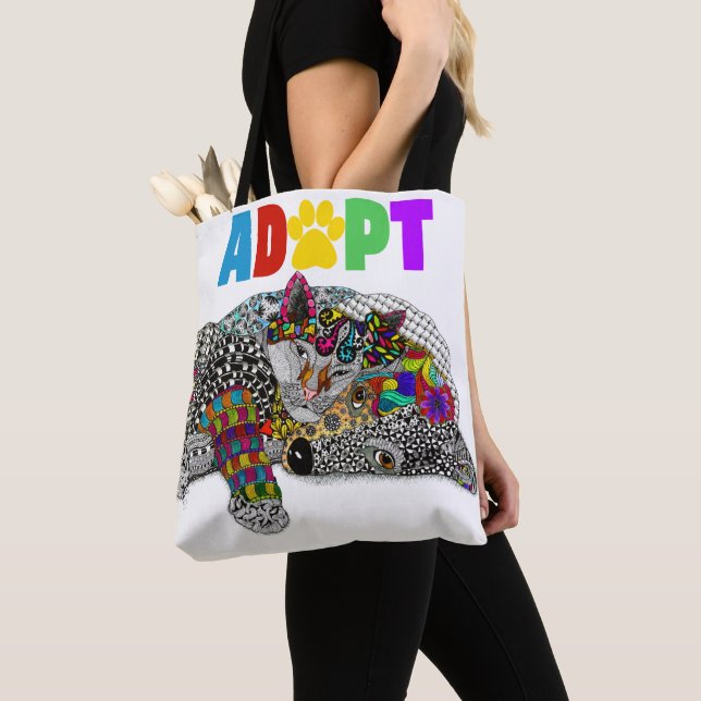 Cute Dog and Cat Pet Adoption Tote Bag (Close Up)