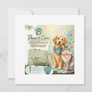 Cute Dog And Cat Pet Sitter Dog Walker Greeting Card
