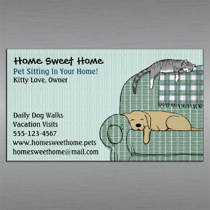 Cute Dog and Cat Pet Sitting Animal Care Services Magnetic Business Card