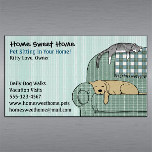 Cute Dog and Cat Pet Sitting Animal Care Services Magnetic Business Card