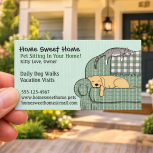 Cute Dog and Cat Pet Sitting - Animal Services Business Card