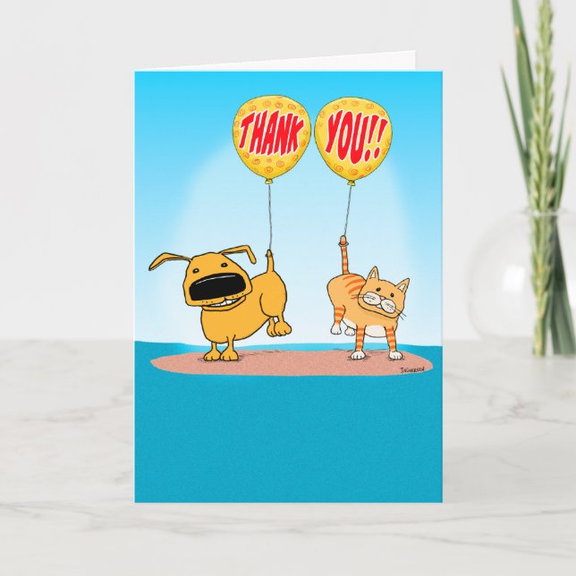 Cute Dog and Cat Thank You Card (Front)