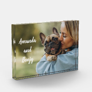 Cute dog and owner personalised photo block