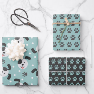 Cute Dog and Paw Prints Wrapping Paper Set