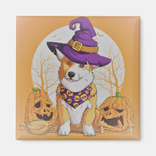 Cute Dog And Pumpkins Magnet