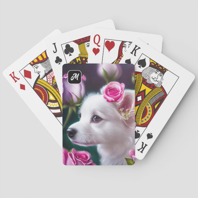 Cute Dog And Rose Collection Playing Cards (Back)