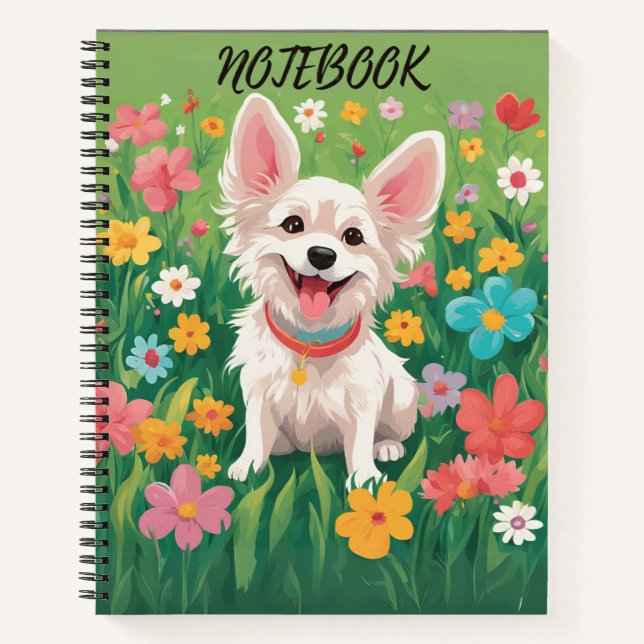 Cute Dog and Roses Personalised Notebook - Perfect (Front)