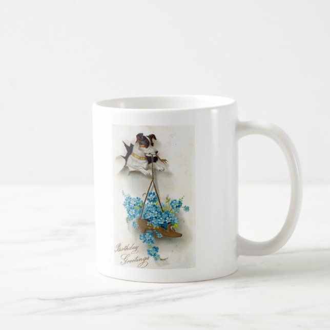 Cute Dog and Shoe Birthday Greetings Coffee Mug (Right)