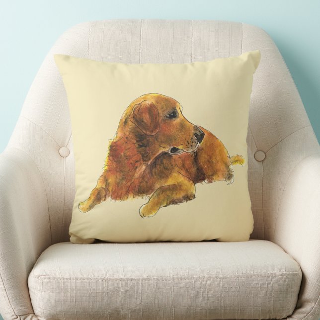 Cute Dog Art Golden Retriever Watercolor Cushion (Cute golden retriever dog watercolor art pet lovers pillow)