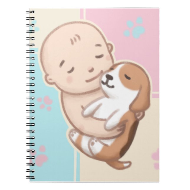 Cute Dog & Baby Illustration Art Notebook (Front)