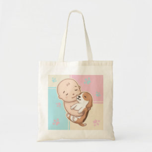 Cute Dog & Baby Illustration Art Tote Bag